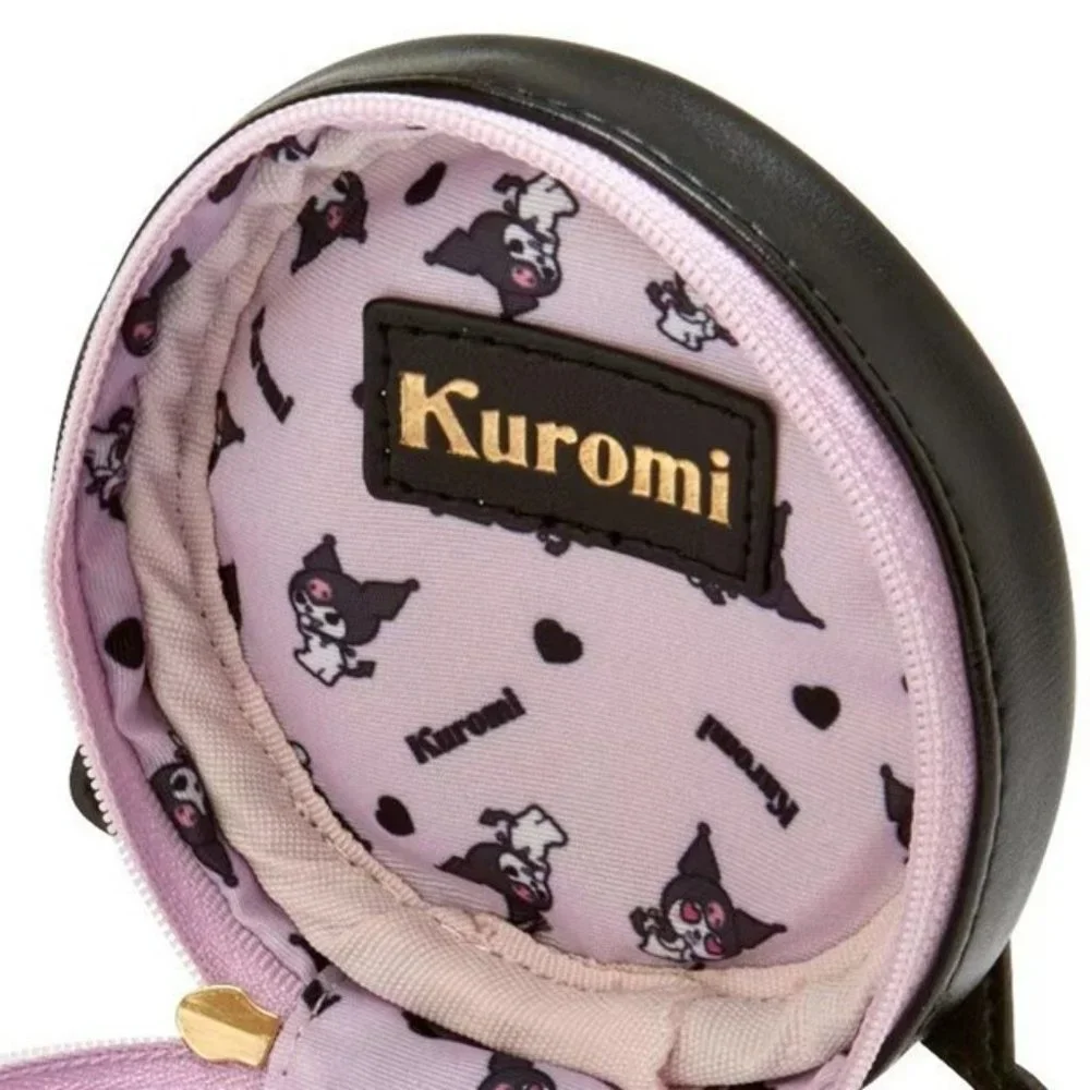 Sanrio Kuromi Jewelry Coin Case Round Black w/ Purple Bow Zipper Close Lined - Picture 3 of 4